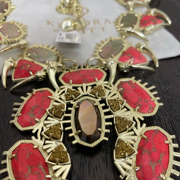 NWT Limited Edition Kendra Scott Gold Drusy Odessa Necklace in Red Magnesite! - Picture 5 of 7
